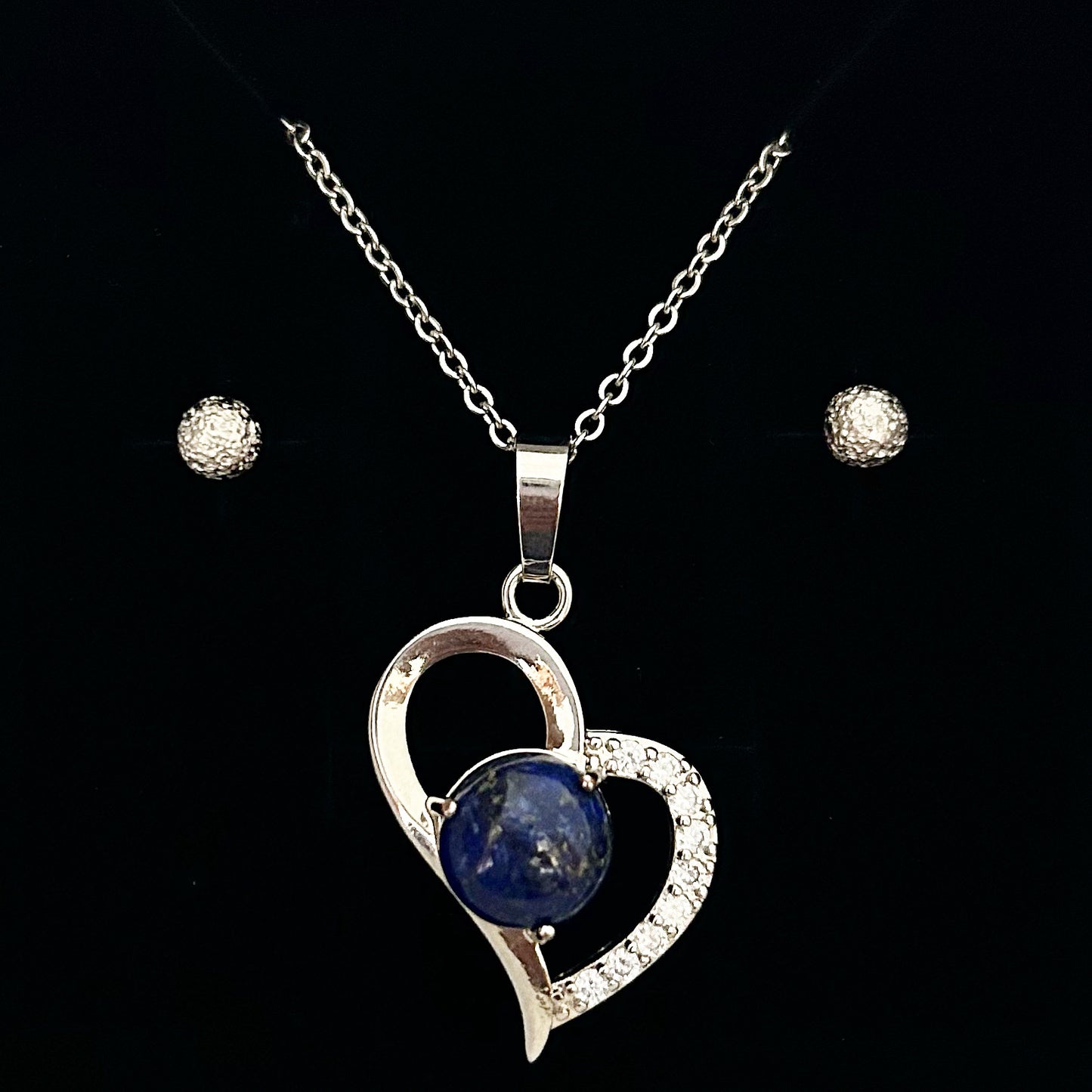 LAPIS LAZULI CZ HEART PENDANT ONLY - FREE CHAIN & EARRINGS